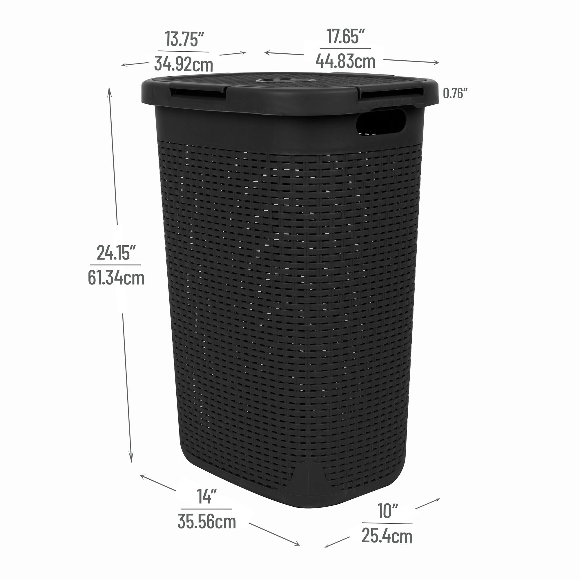 Mind Reader 60L Hamper Laundry Basket with Cutout Handles, 3-Pack